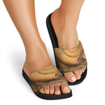 Ammonite Shell Fossil Print Black Slide Sandals