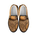 Ammonite Shell Fossil Print Black Slip On Shoes