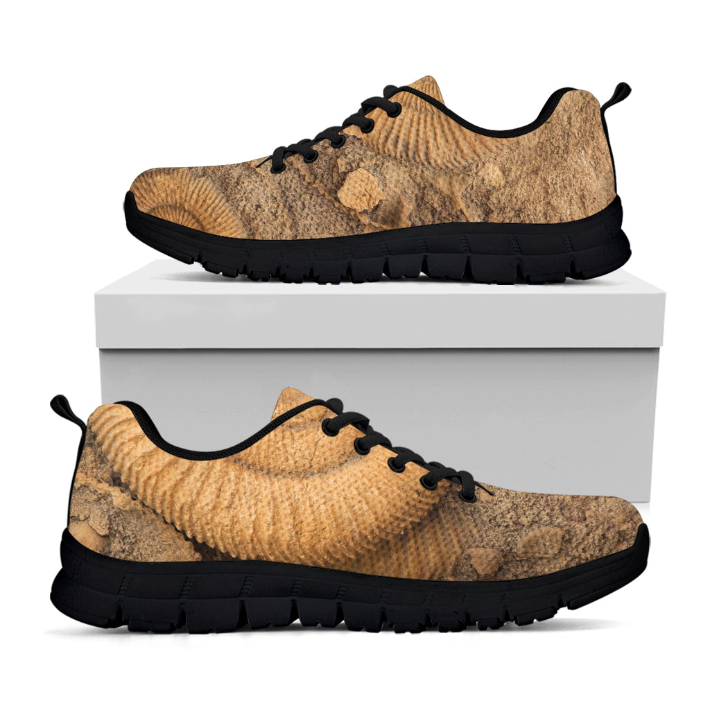 Ammonite Shell Fossil Print Black Sneakers