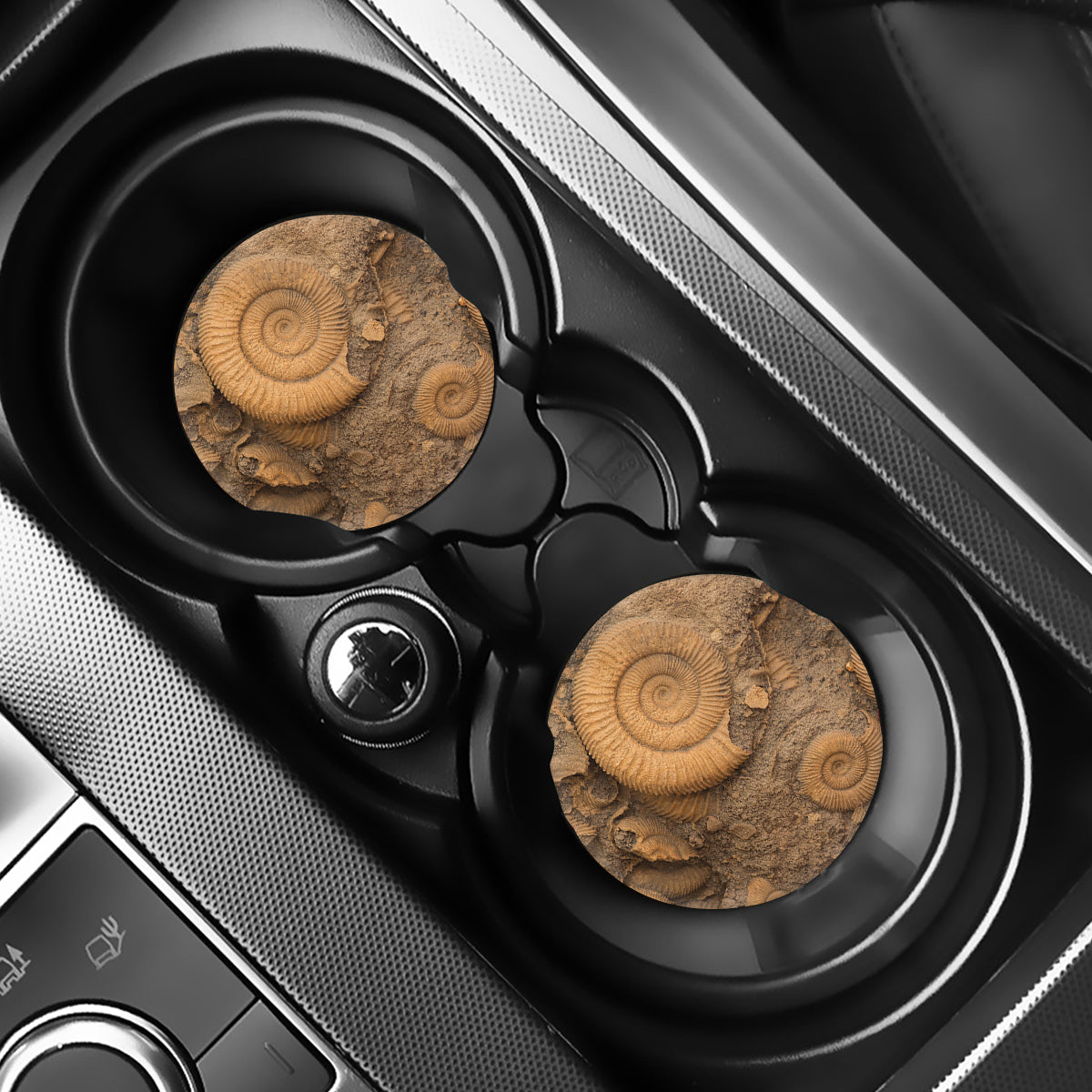 Ammonite Shell Fossil Print Car Coasters