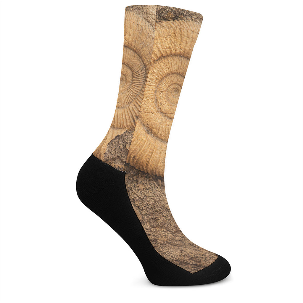 Ammonite Shell Fossil Print Crew Socks