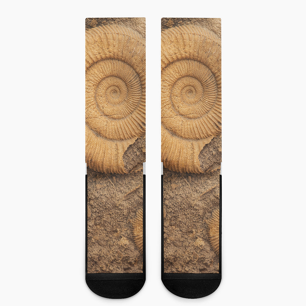 Ammonite Shell Fossil Print Crew Socks