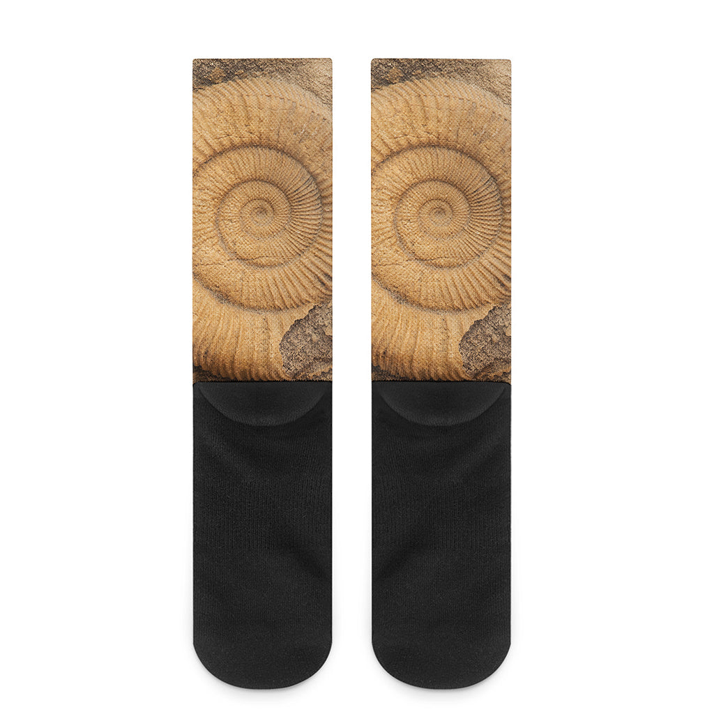 Ammonite Shell Fossil Print Crew Socks