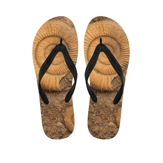 Ammonite Shell Fossil Print Flip Flops