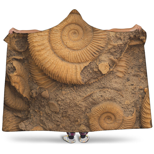 Ammonite Shell Fossil Print Hooded Blanket