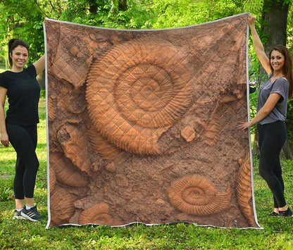 Ammonite Shell Fossil Print Quilt
