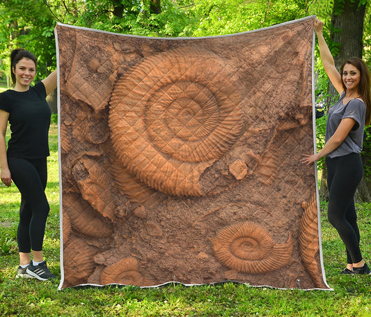 Ammonite Shell Fossil Print Quilt