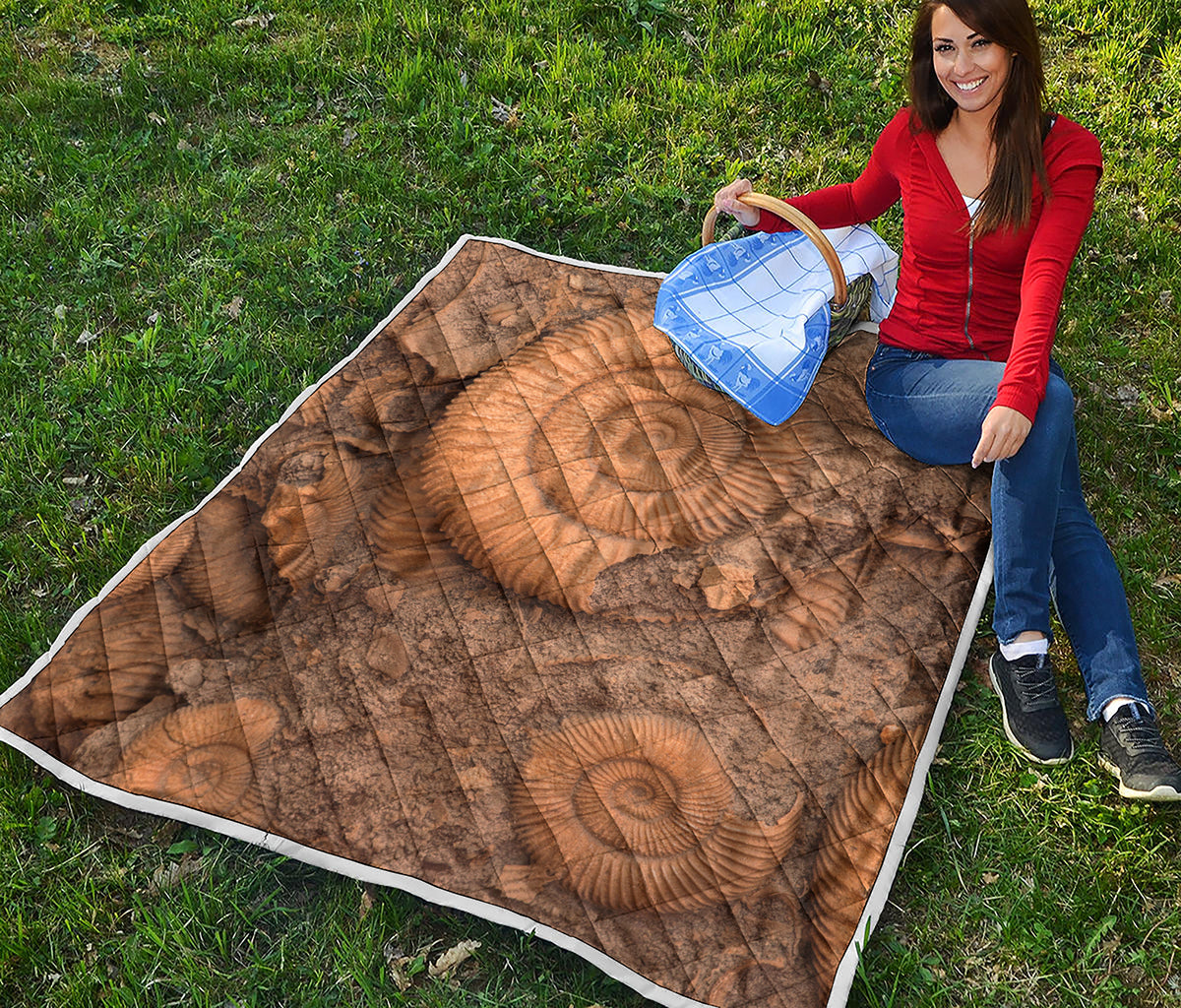 Ammonite Shell Fossil Print Quilt