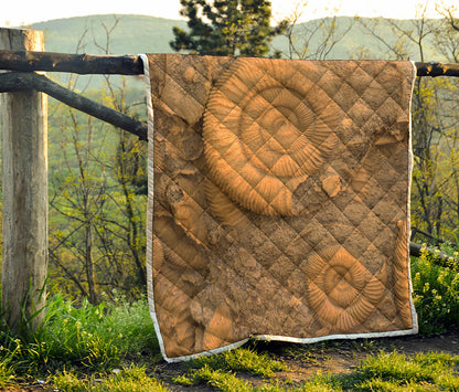 Ammonite Shell Fossil Print Quilt