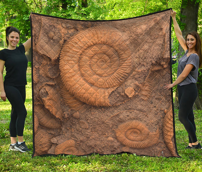 Ammonite Shell Fossil Print Quilt