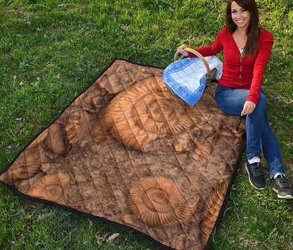 Ammonite Shell Fossil Print Quilt