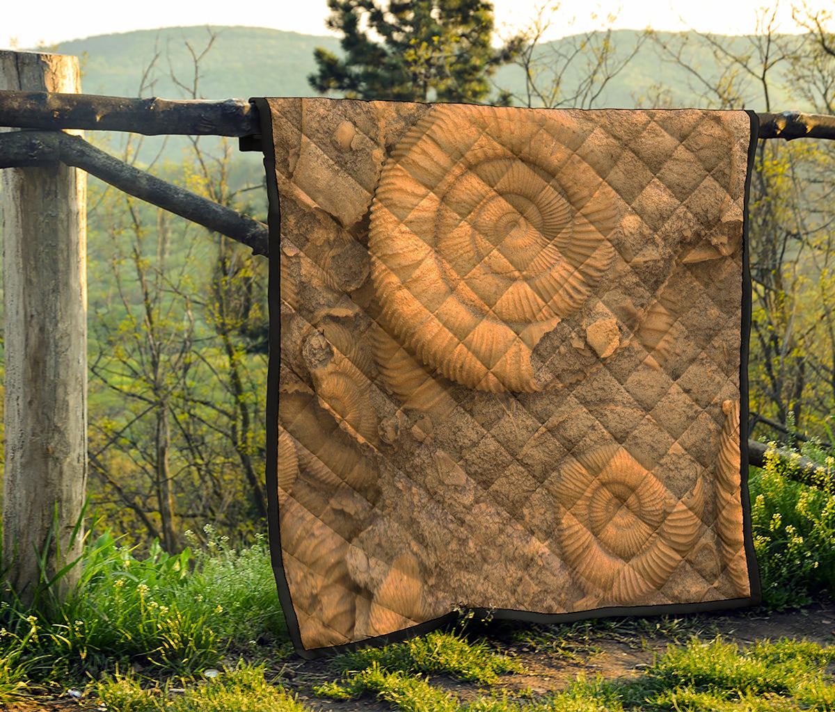 Ammonite Shell Fossil Print Quilt