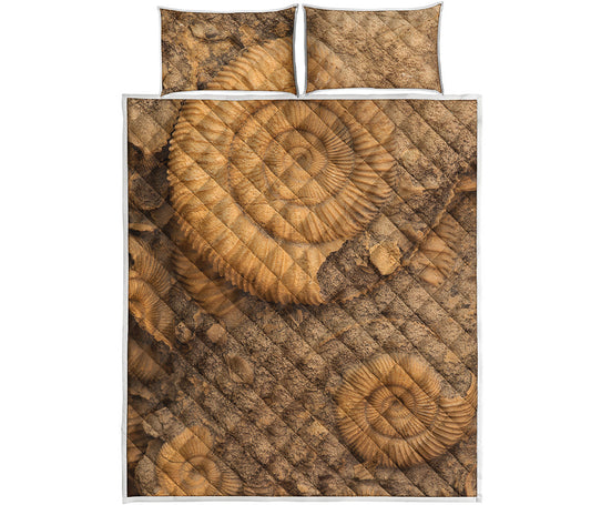 Ammonite Shell Fossil Print Quilt Bed Set