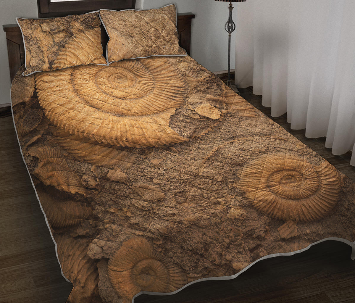 Ammonite Shell Fossil Print Quilt Bed Set