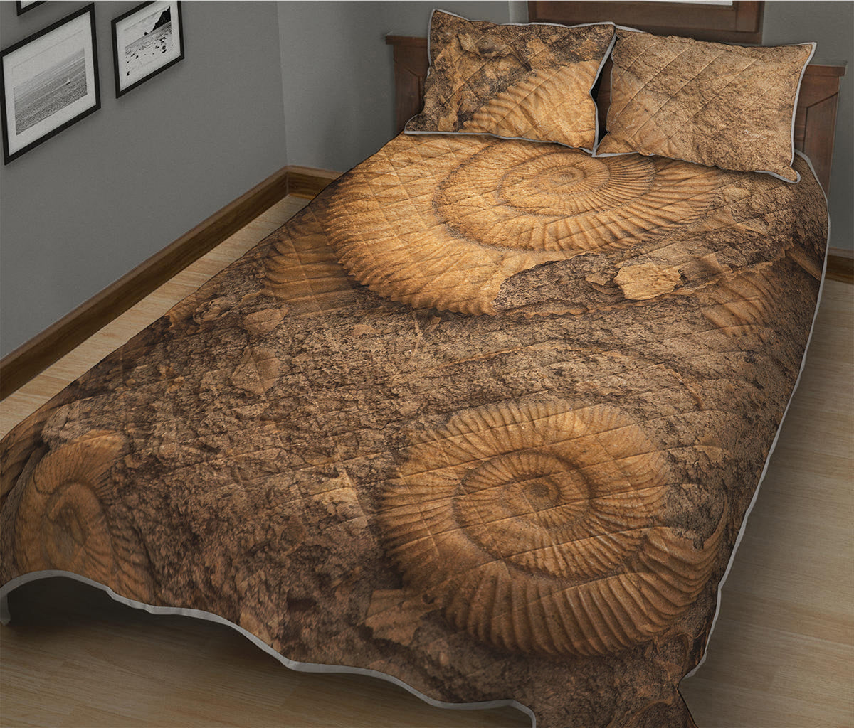 Ammonite Shell Fossil Print Quilt Bed Set
