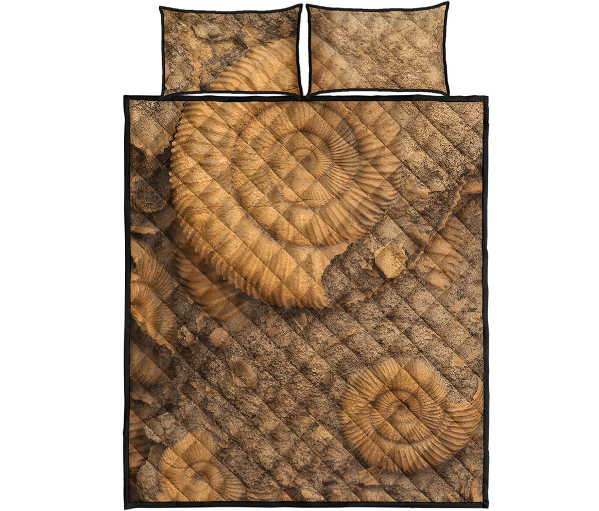 Ammonite Shell Fossil Print Quilt Bed Set