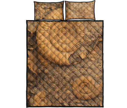 Ammonite Shell Fossil Print Quilt Bed Set
