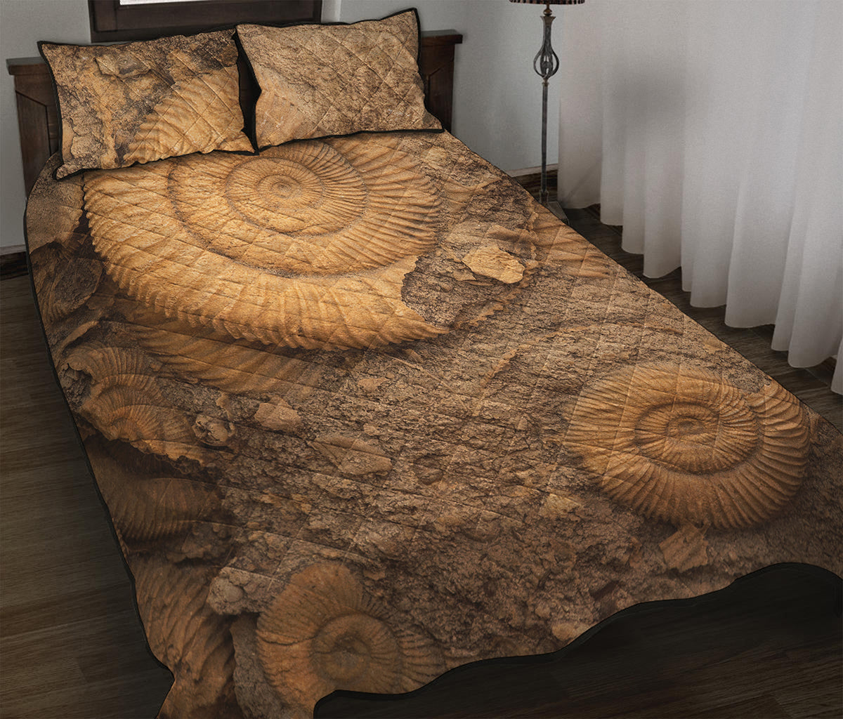 Ammonite Shell Fossil Print Quilt Bed Set
