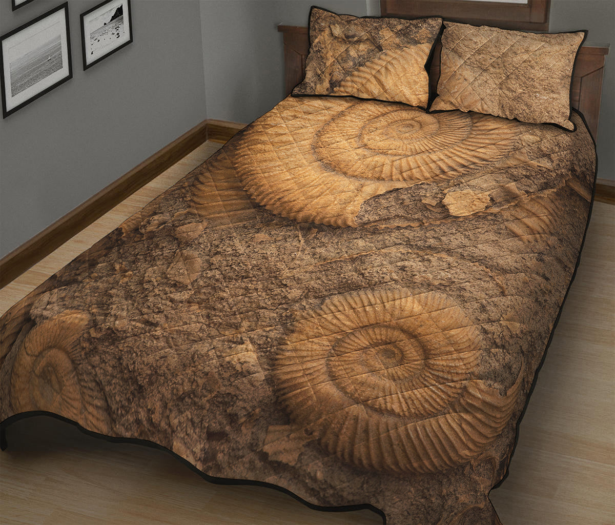 Ammonite Shell Fossil Print Quilt Bed Set