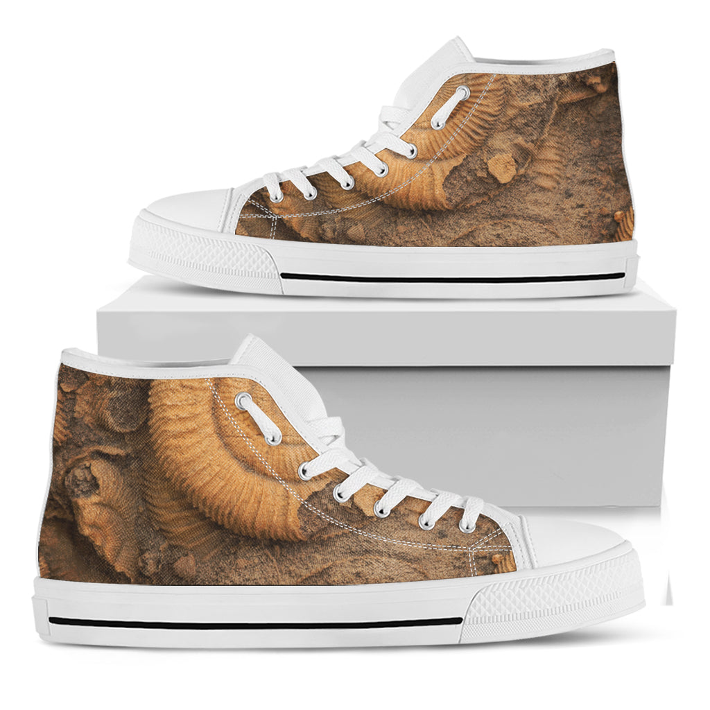 Ammonite Shell Fossil Print White High Top Shoes