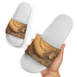Ammonite Shell Fossil Print White Slide Sandals