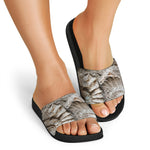 Ammonoidea Fossil Print Black Slide Sandals