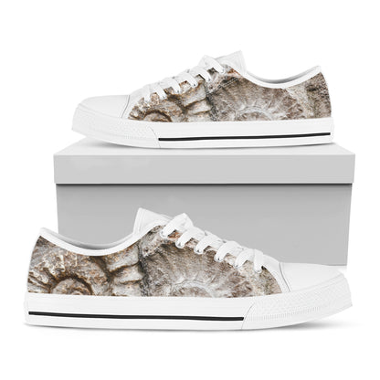 Ammonoidea Fossil Print White Low Top Shoes