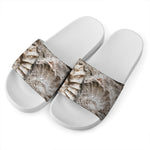 Ammonoidea Fossil Print White Slide Sandals