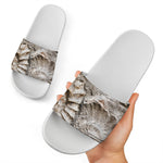 Ammonoidea Fossil Print White Slide Sandals