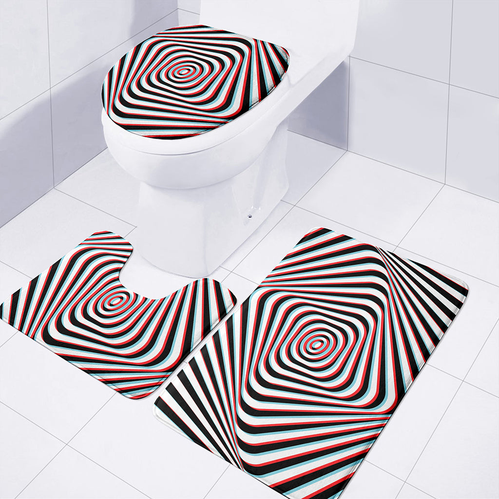 Anaglyph Optical Illusion Print 3 Piece Bath Mat Set