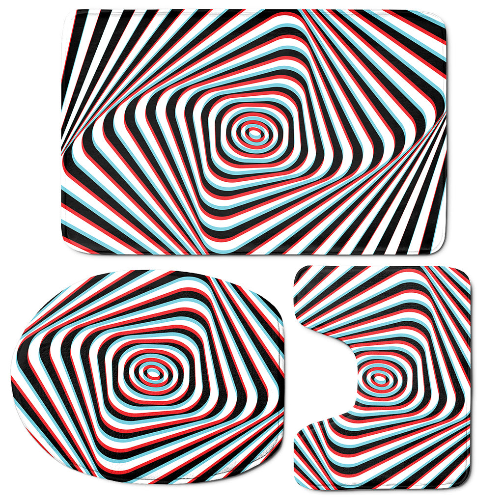 Anaglyph Optical Illusion Print 3 Piece Bath Mat Set