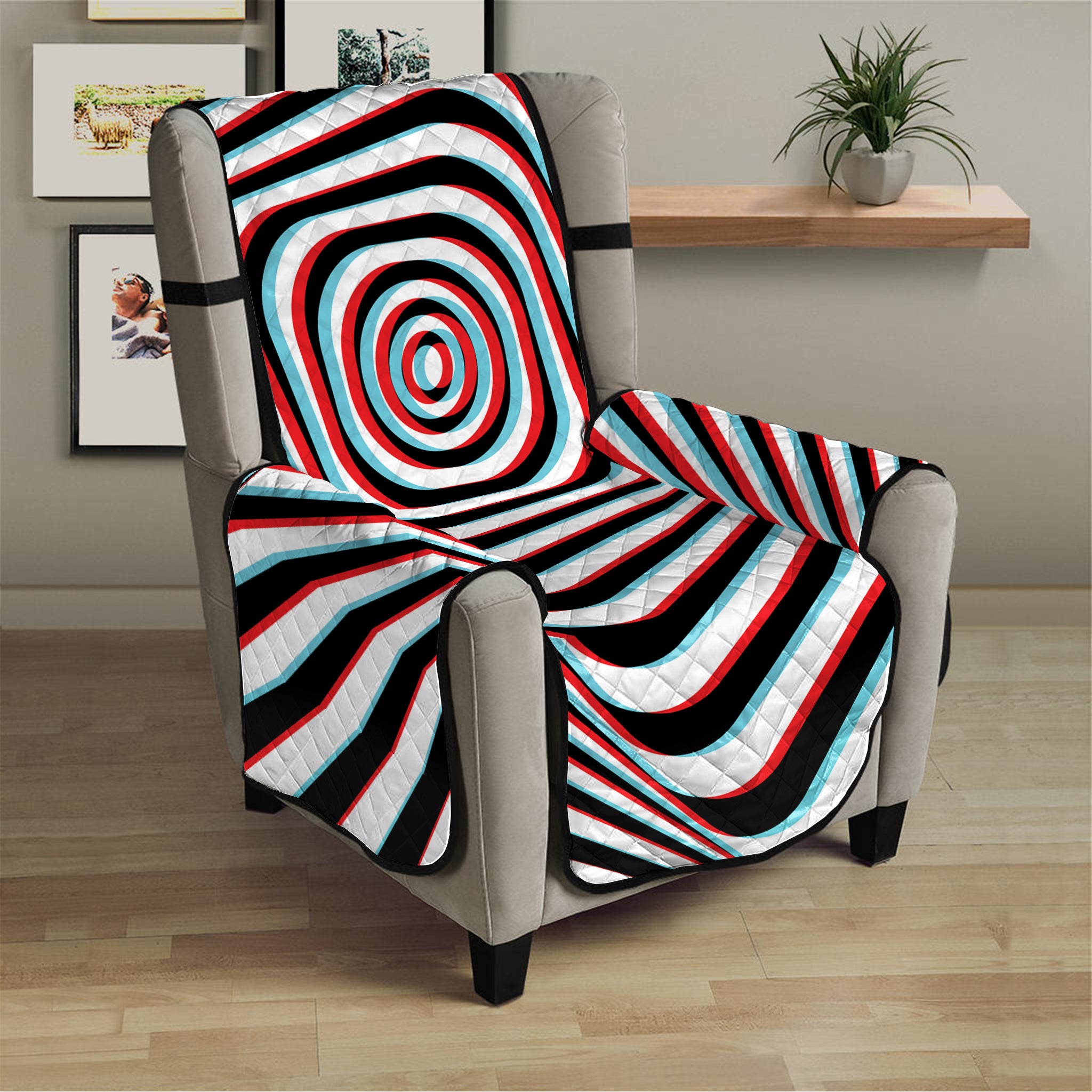 Anaglyph Optical Illusion Print Armchair Protector