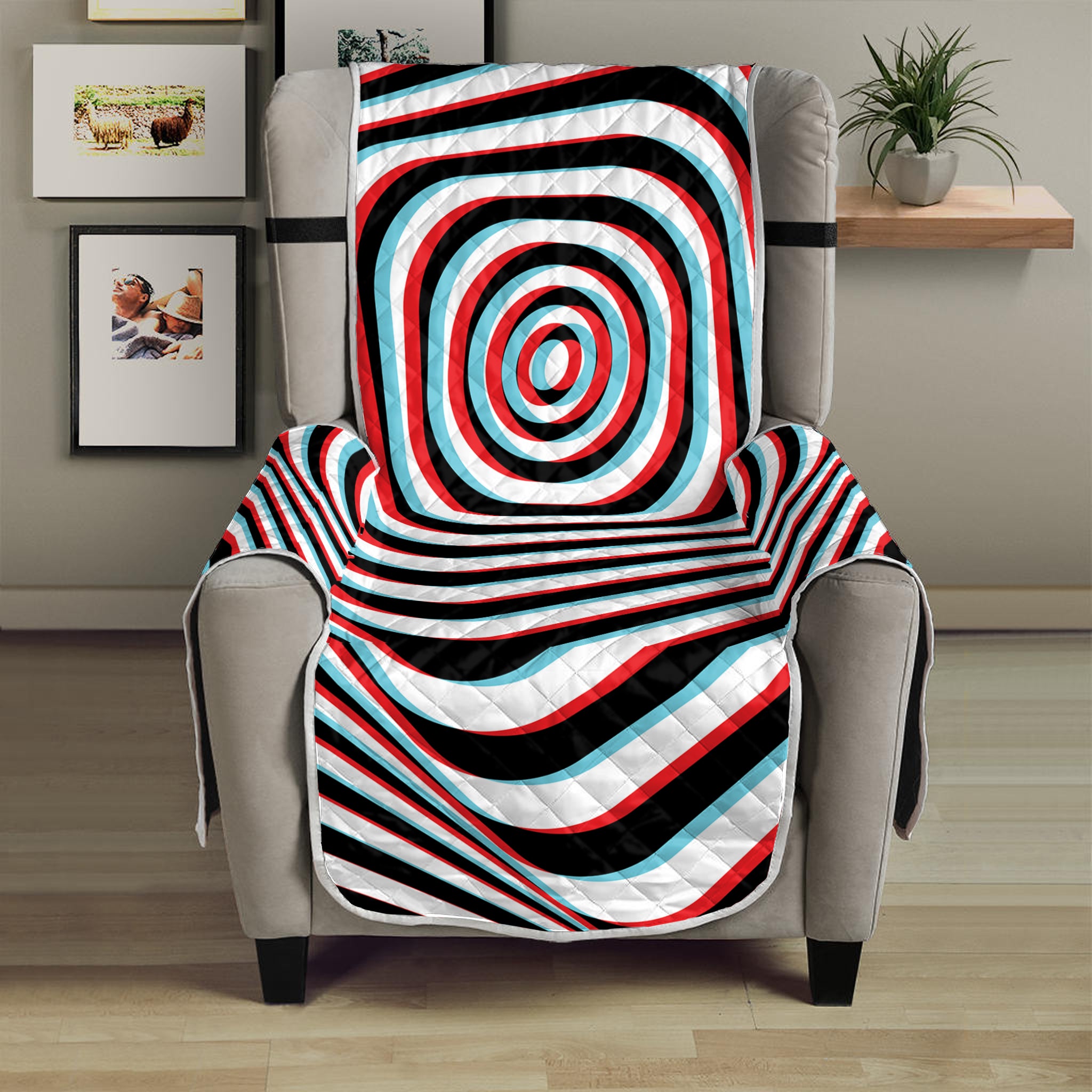 Anaglyph Optical Illusion Print Armchair Protector