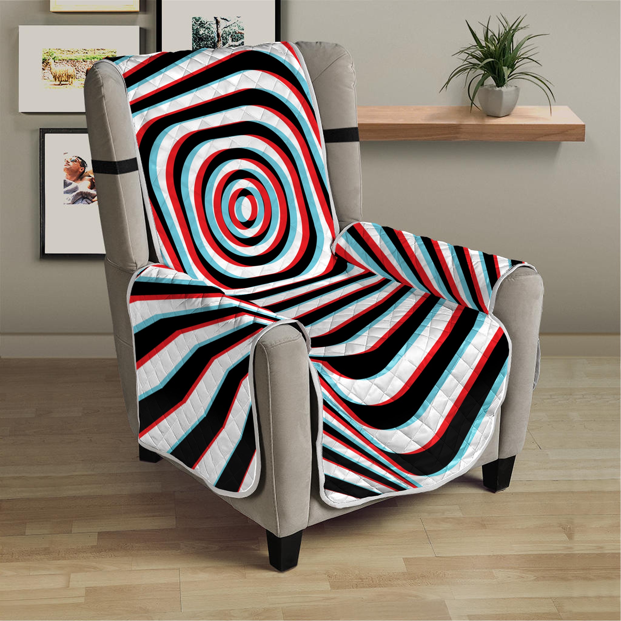 Anaglyph Optical Illusion Print Armchair Protector