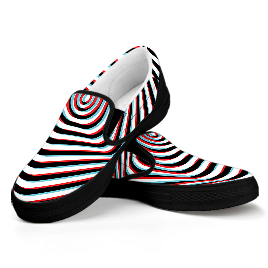 Anaglyph Optical Illusion Print Black Slip On Shoes