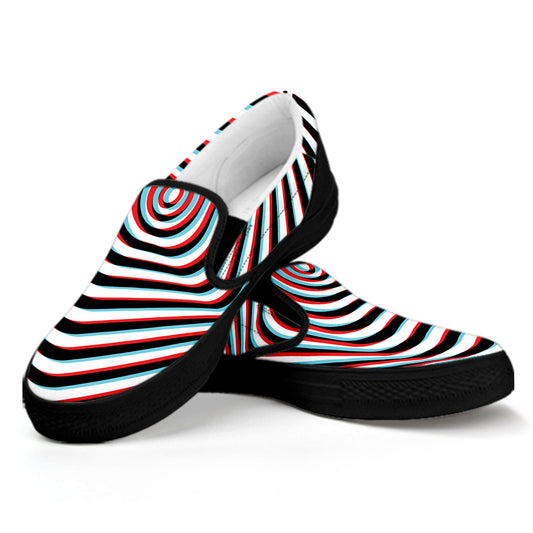Anaglyph Optical Illusion Print Black Slip On Shoes