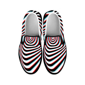 Anaglyph Optical Illusion Print Black Slip On Shoes
