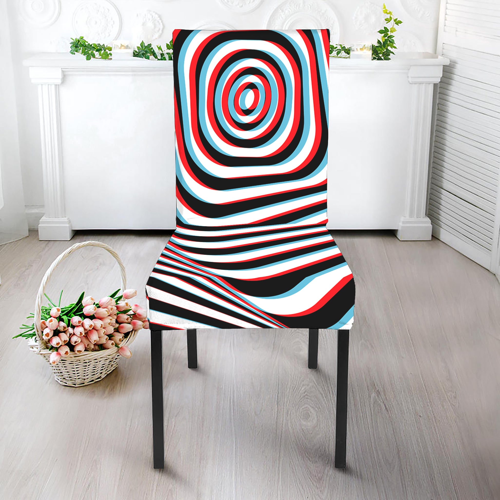 Anaglyph Optical Illusion Print Dining Chair Slipcover