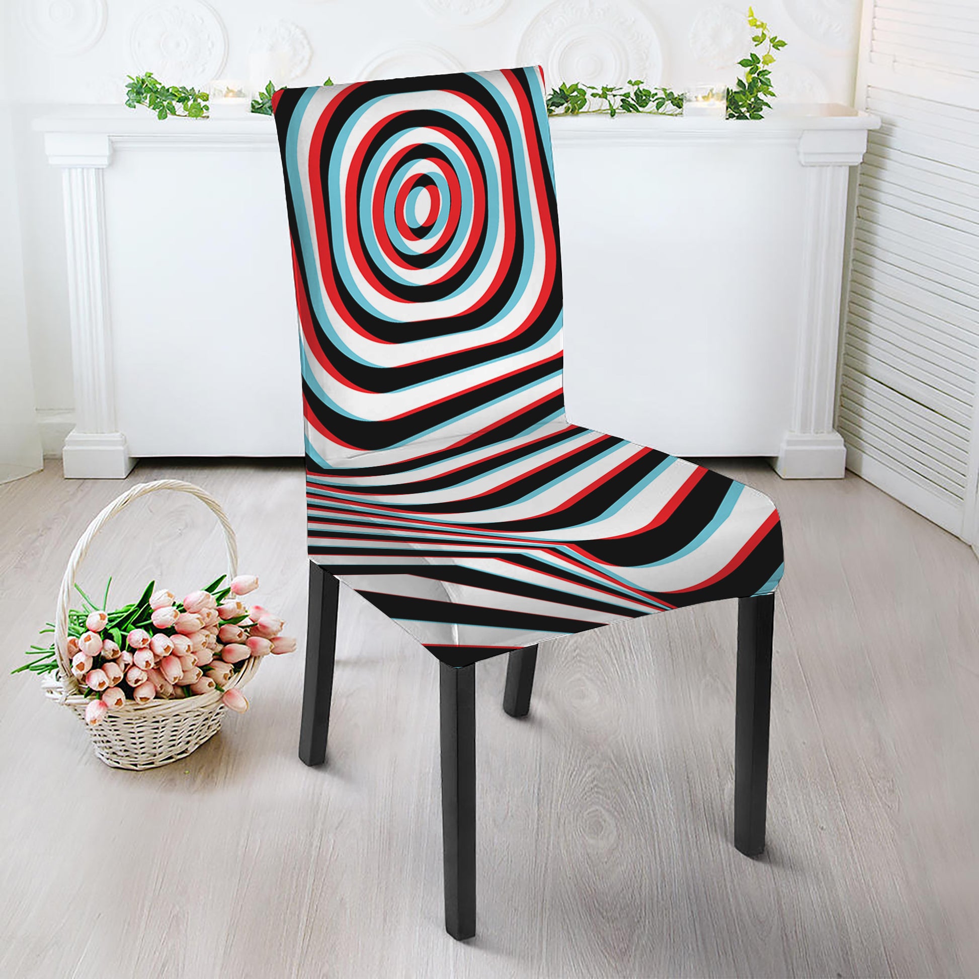 Anaglyph Optical Illusion Print Dining Chair Slipcover