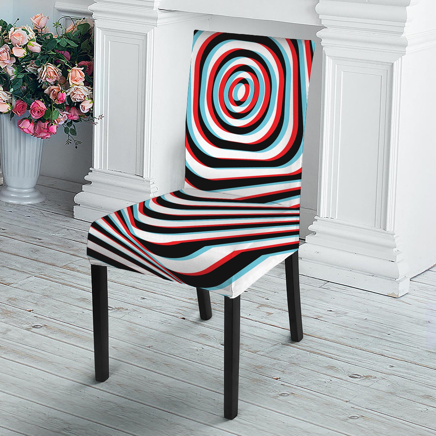 Anaglyph Optical Illusion Print Dining Chair Slipcover
