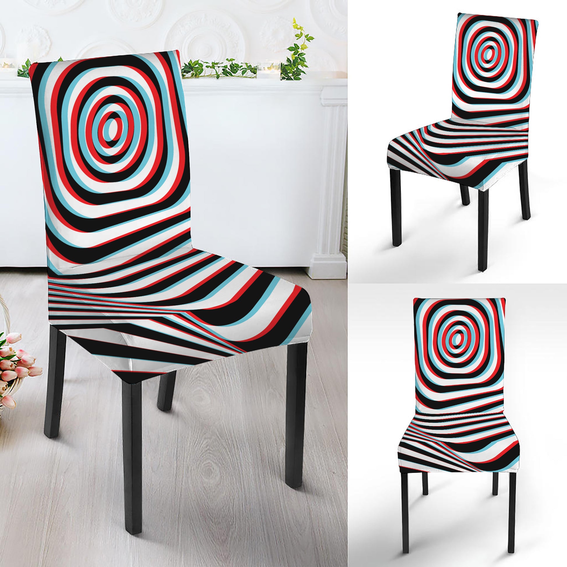 Anaglyph Optical Illusion Print Dining Chair Slipcover