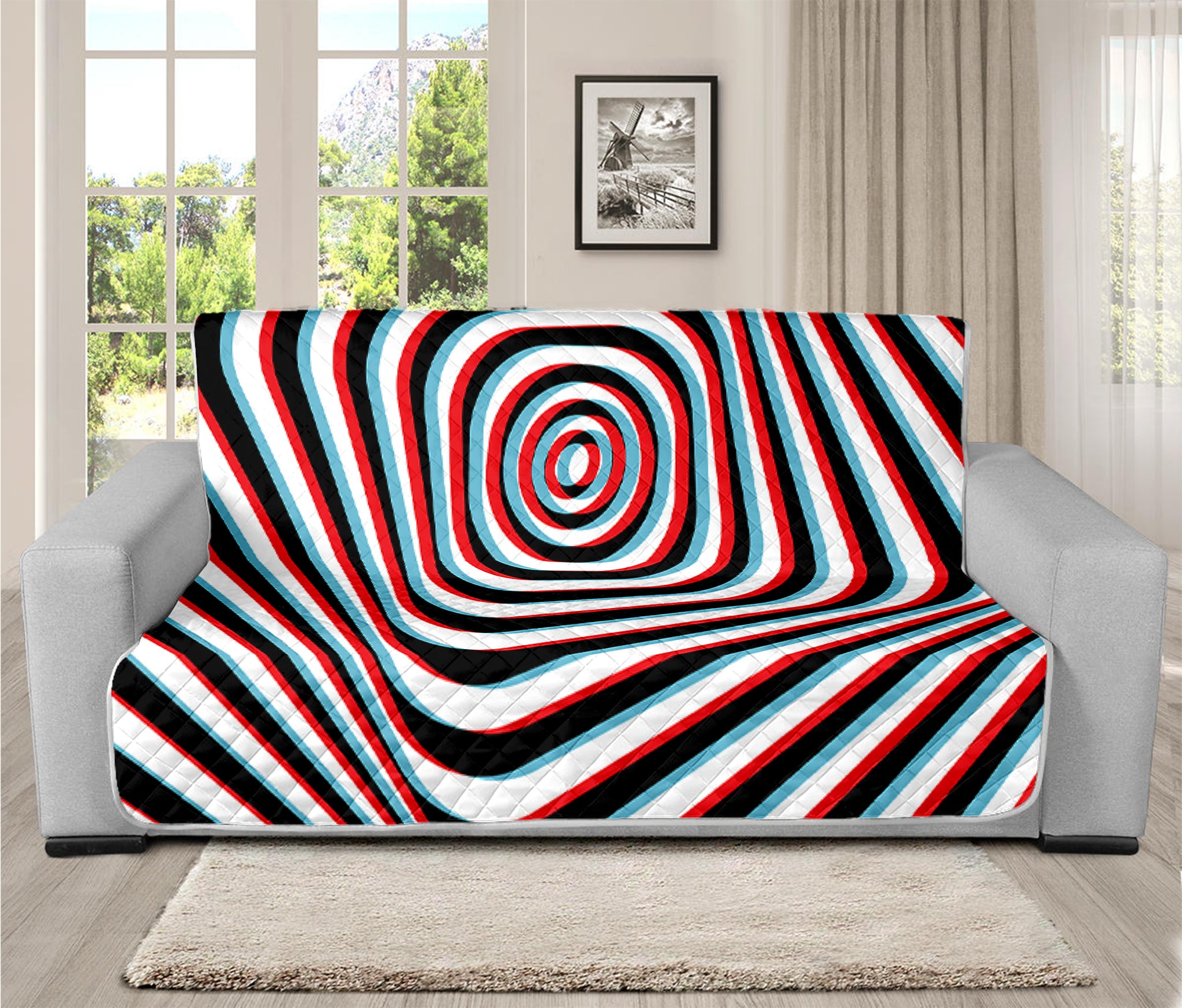 Anaglyph Optical Illusion Print Futon Protector