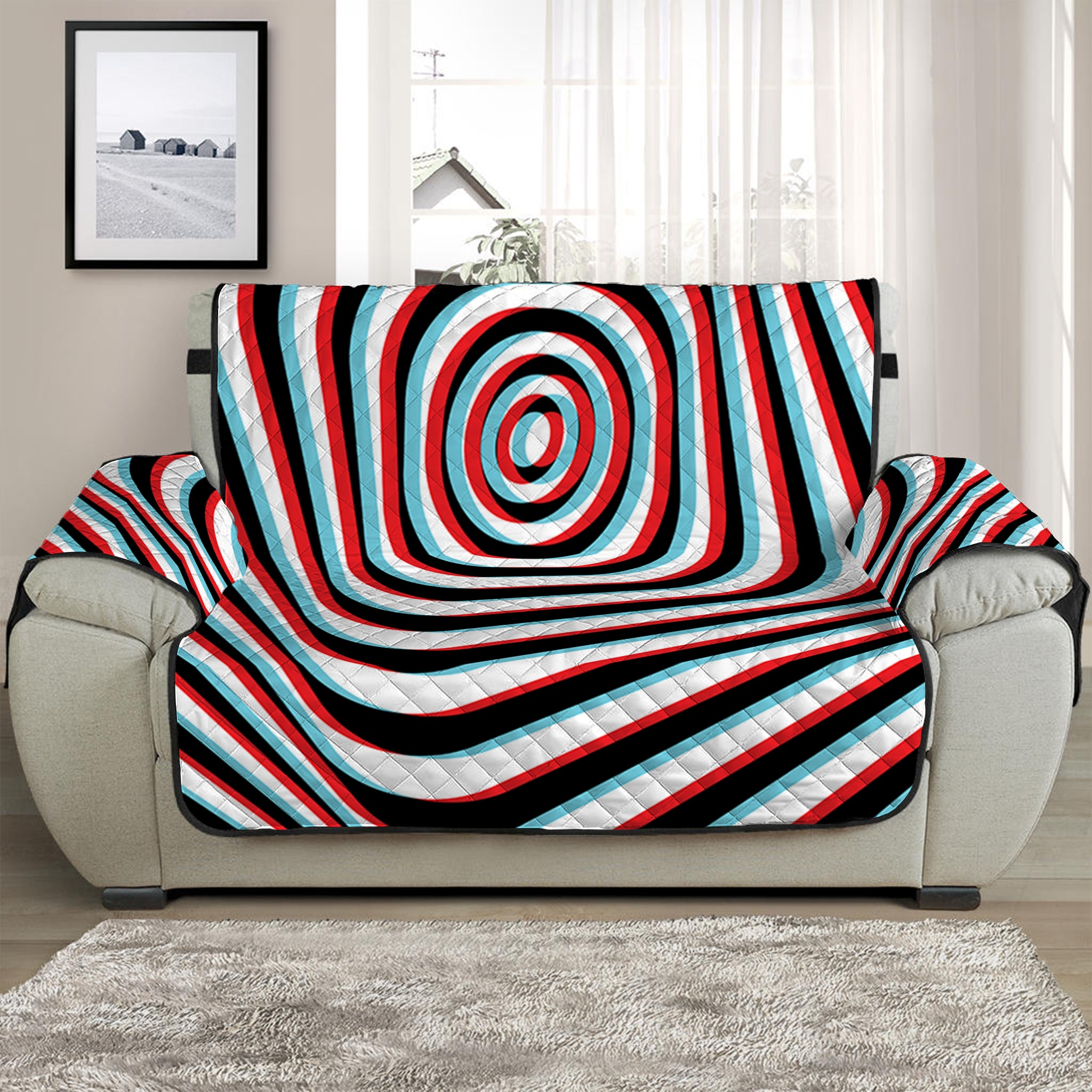 Anaglyph Optical Illusion Print Half Sofa Protector