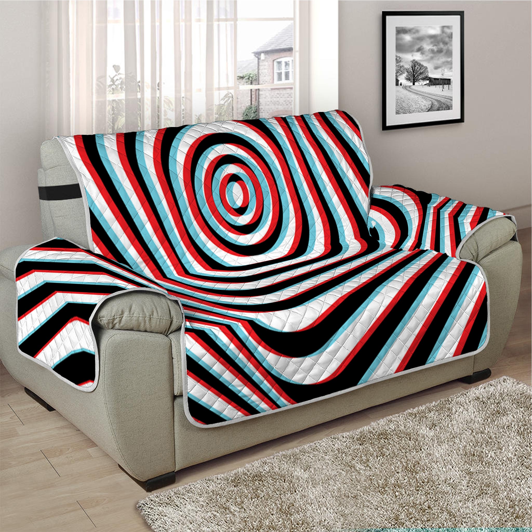 Anaglyph Optical Illusion Print Half Sofa Protector