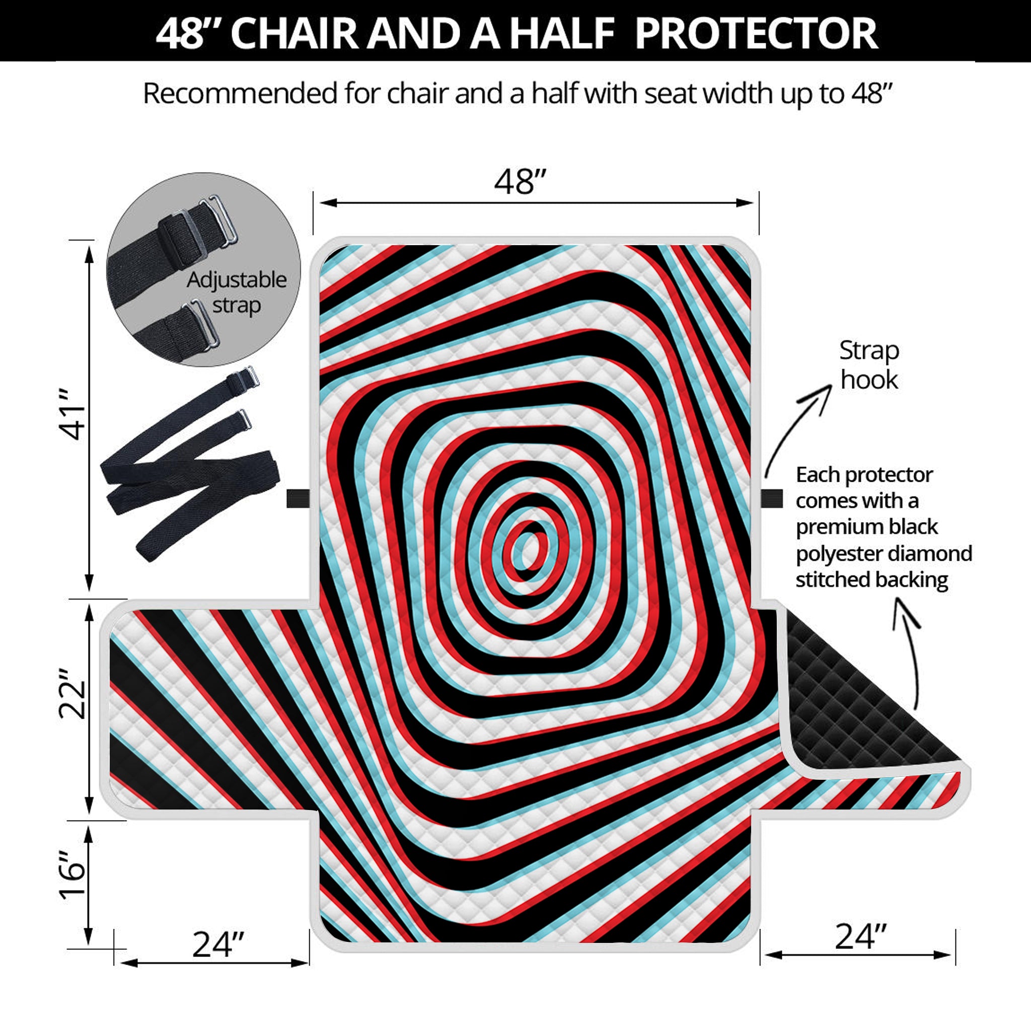 Anaglyph Optical Illusion Print Half Sofa Protector