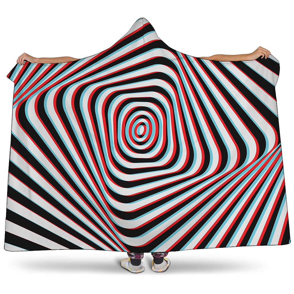 Anaglyph Optical Illusion Print Hooded Blanket