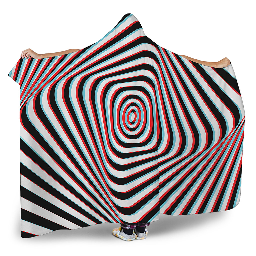Anaglyph Optical Illusion Print Hooded Blanket