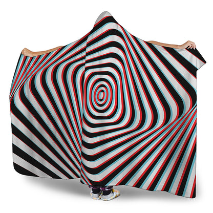 Anaglyph Optical Illusion Print Hooded Blanket