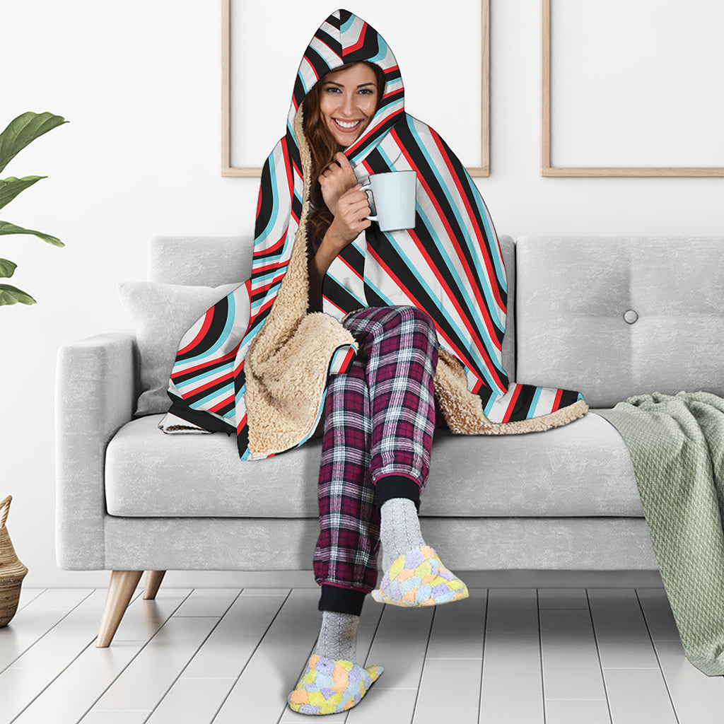 Anaglyph Optical Illusion Print Hooded Blanket