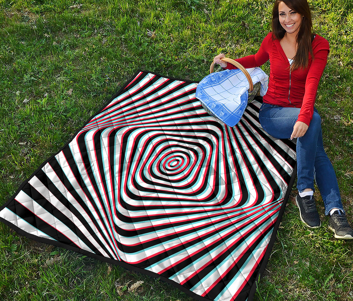 Anaglyph Optical Illusion Print Quilt
